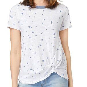 Twist Hem Star Print Ringer Crew Neck T-Shirt